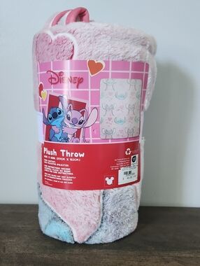 Disney Pink Plush Throw Blanket Featuring Stitch & Angel